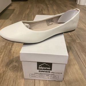 White leather ballet flats